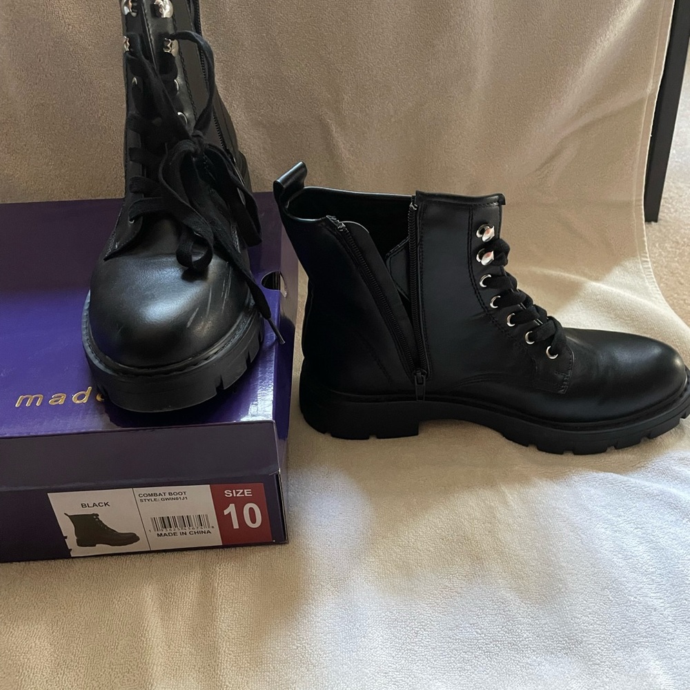 Black, lace-up, chunky boots